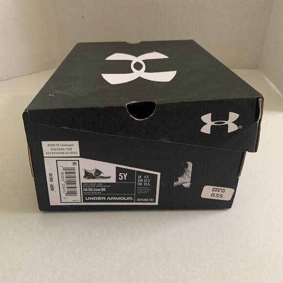 Under Armour GS Zone BB 2 Boy's Size 5Y Sneaker Shoes White/Black NIB Brand New - Picture 11 of 14